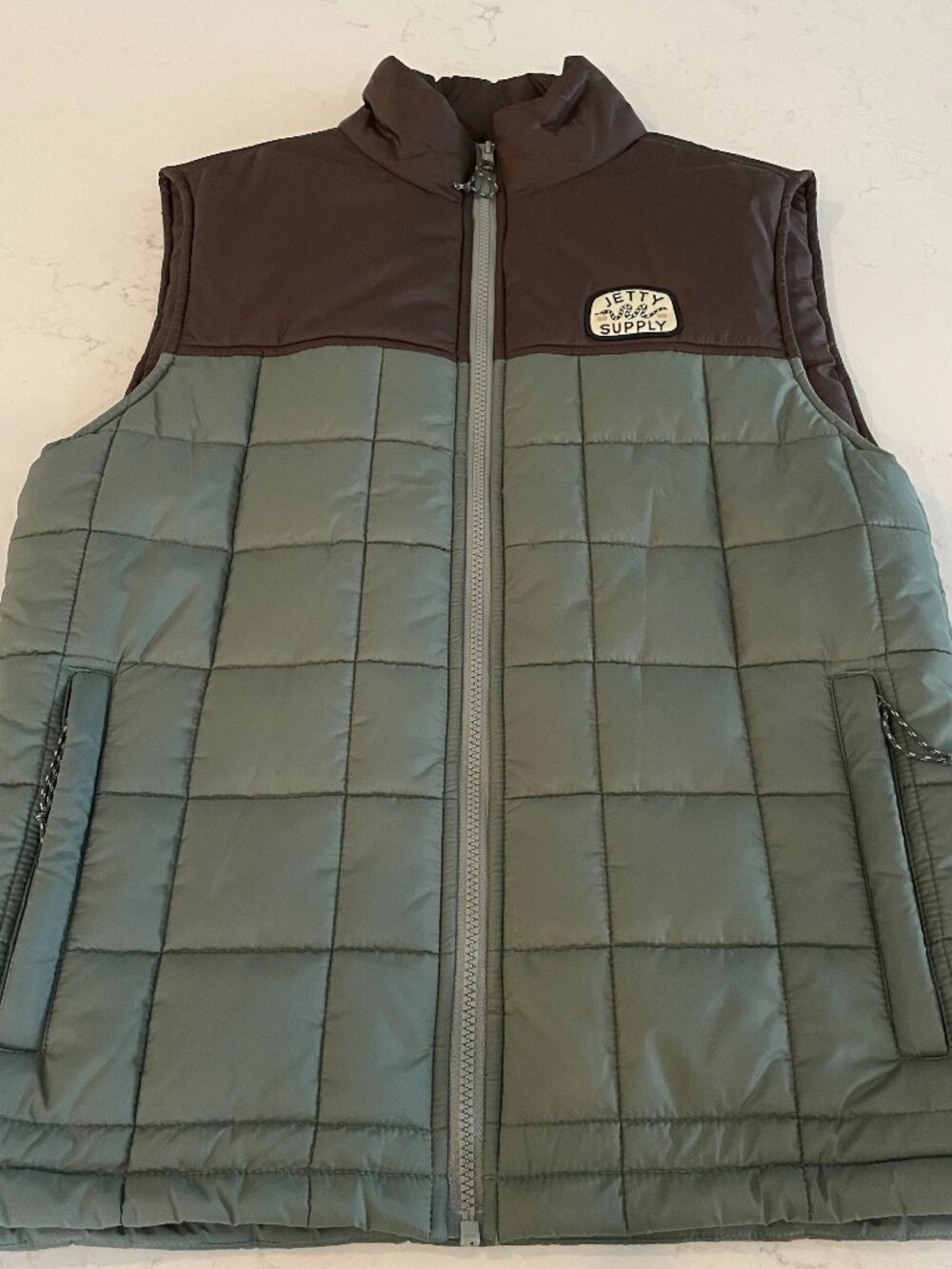 Jetty OYSTEX Terrace Colorblock Vest 100% Recycled Poly Ext/Lining Grn Brn Sz S